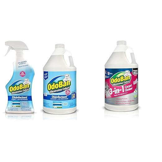 OdoBan Disinfectant and Odor Eliminator Ready-to-Use 32 oz Spray Bottle and 1 Gallon Concentrate Fresh Linen Scent &amp 3-n-1 Carpet Cleaner 128 Fl Oz
