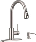 WEWE Kitchen Faucet with Soap Dispenser and Pull Down Sprayer RV Single Handle Classic 3 Modes Stainless Steel Faucet for Kitchen Sink RV Stainless Steel