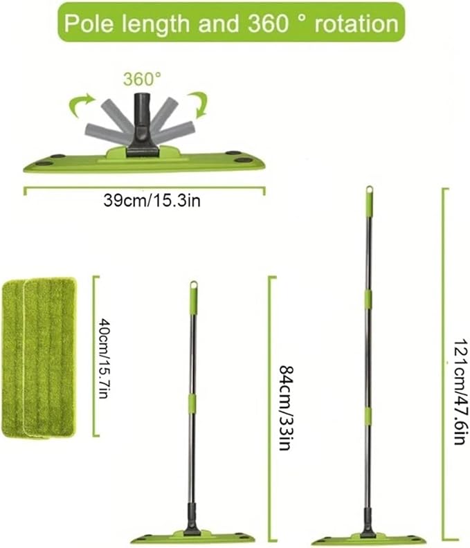Compatible for Flat Mop Dust with Telescopic Handle 360° Rotating Head Wet and Dry Use