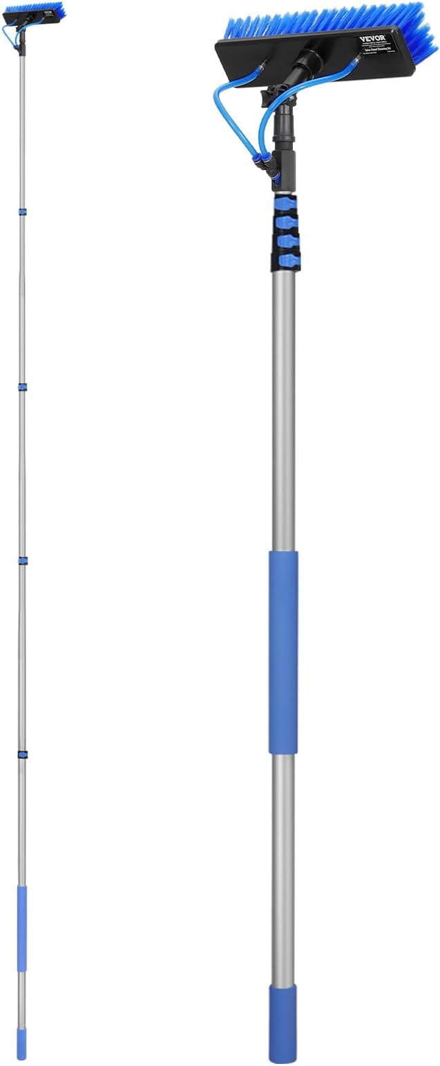 VEVOR Water Fed Pole Kit 24FT Solar Panel Cleaning Pole with Extendable Handle 180° Rotatable Brush Head &amp 65.6FT Hose Household &amp Outdoor Window Cleaner Tool for Caravan Solar Panel Deck