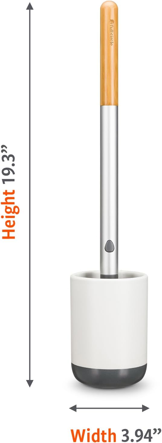 Full Circle Scrub Queen Bathroom Toilet Brush with Ceramic Holder and Instant-Dry Coating for Mold &amp Mildew Prevention More Hygenic Toilet Cleaning Scrubber Replaceable Head White