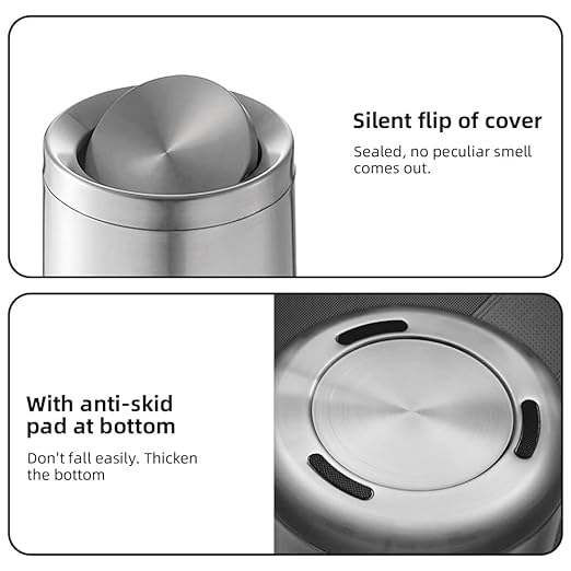 2.6Gallen Brushed Nickel Bathroom Trash Can with Lid Stainless Steel Garbage Can with Flipping Lidfor Bathroom KitchenLiving RoomBedroomHotel (Silver)