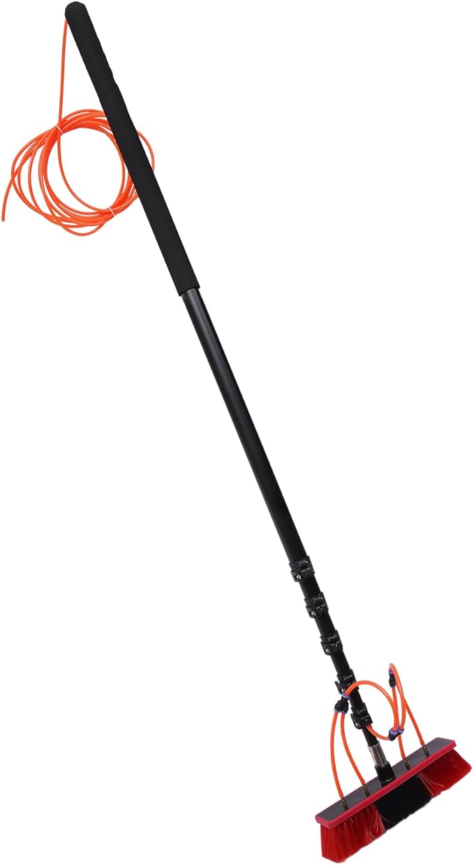 24 FT Water Fed Pole Kit Solar Panel Cleaning Brush Water Fed Cleaning System w/ 27ft Hose Outdoor Window Cleaner Solar Panel Cleaning and Washing Tool for Window Glass Solar Panel