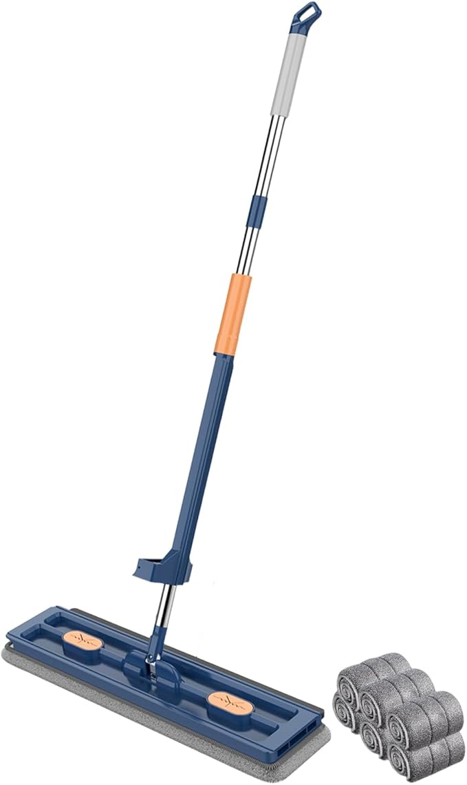 Talent Star 16.5 Microfiber Mop FloorFlat Mop with 6 Reusable Washable Mop Pads &amp Drain Scraper Dust Mop for Hardwood Floors Wet Dry Mop for Laminate Tile Floor Cleaning Blue