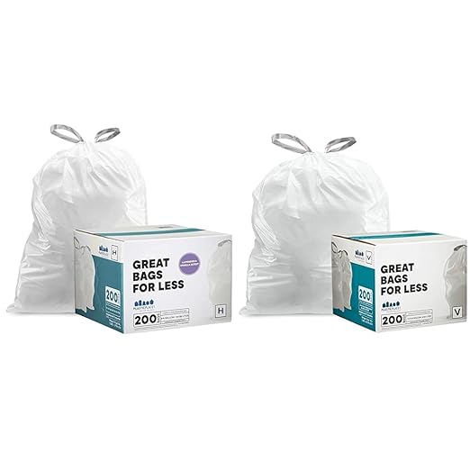 Plasticplace White Drawstring Lavender and Soft Vanilla Scented Garbage Can Liners &amp Custom Fit Trash Bags Compatible with simplehuman Code V (200 Count)