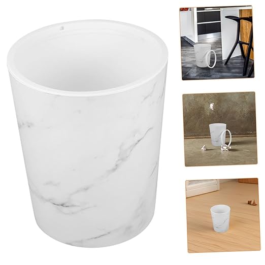 Mobestech Marble Pattern Trash Can with Press Ring Large Capacity Plastic Wastebasket for Bathroom Kitchen and Office Stylish Round Garbage Bin