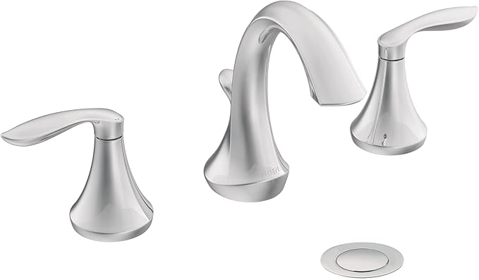 Moen Eva Chrome Transitional Two-Handle High-Arc Widespread Bathroom Faucet with Drain Assembly Valve Required T6420