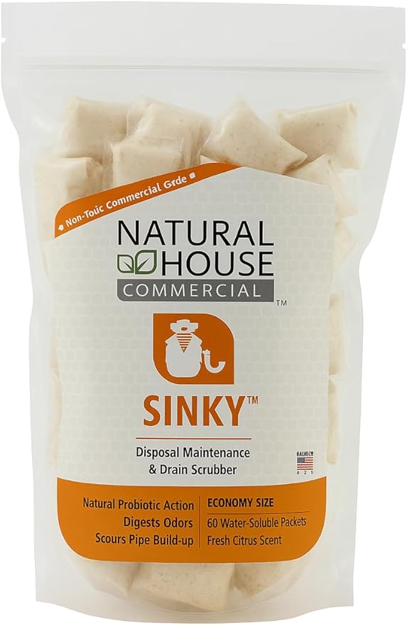 Natural House Sinky - Probiotic Garbage Disposal &amp Drain Cleaner Pods - Breaks Down Grease - Citrus Scent - Septic Safe - 60 Count