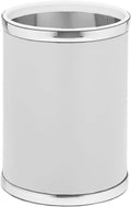 Kraftware Leatherette Waste Basket 10.75 White w/Polished Chrome