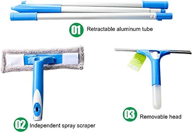 Glass Wiper- Sided Window Cleaning Silicone Squeegee Shower Screen Wash Washer Wipe Microfibre Pad Squeege