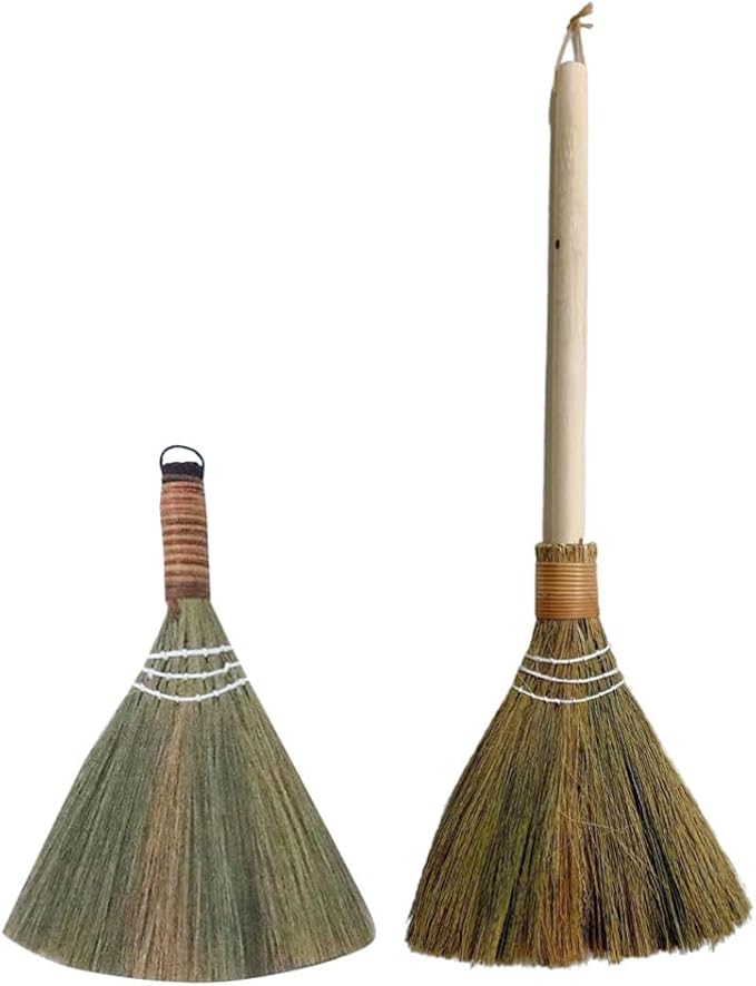VOSAREA 2pcs Hand Woven Kitchen Broom Portable Dust Sweeper Handle for Indoor and Outdoor Cleaning Includes for Versatile Use