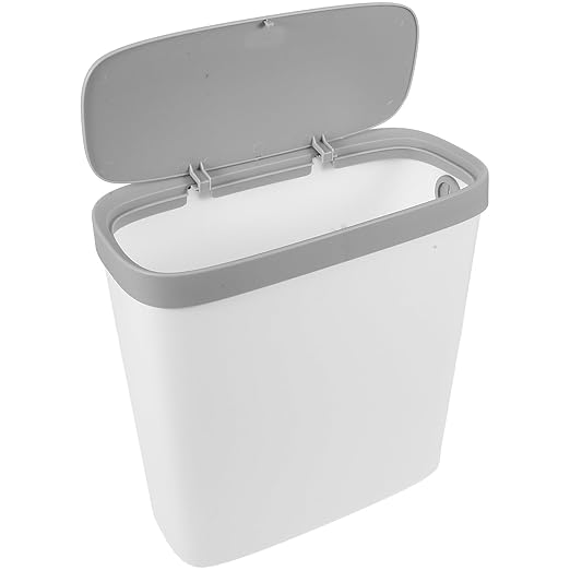 Plastic Garbage Can with Press-Type Lid Large Capacity Wastebasket for Kitchen Bathroom Living Bedroom Office Odor-Resistant Easy Press Open and Close White Trash Bin