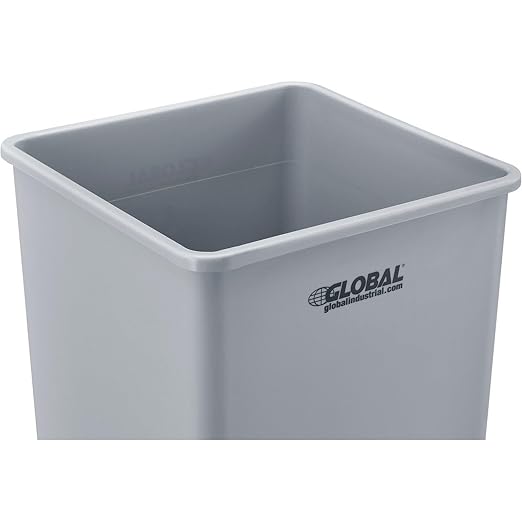 Global Industrial Square Plastic Garbage Can Open Top 55 Gallon Capacity Indoor/Outdoor Rated 19-1/2W x 19-1/2D x 34H Utility Trash Can No Lid Gray