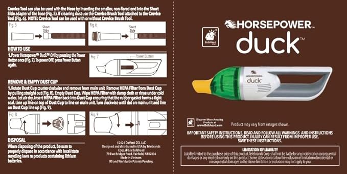 Horsepower Duck Compact Cordless Vacuum Ultra-Powerful Upgraded Battery for Extra-Long Run Time AS SEEN ON TV Strong Suction Easy to Store Portable &amp Rechargeable. Home &amp Auto (Duck Basic