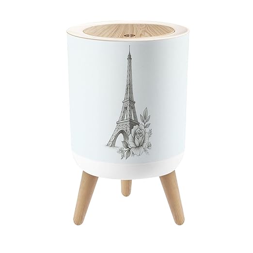 Bathroom Trash Can with Lid Floral Paris Famous Paris Landmark Eiffel Tower Travel France Graphic Garbage Bin Waste Basket for Kitchen Office Bedroom Decoration Diaper Pail 1.8 Gallon