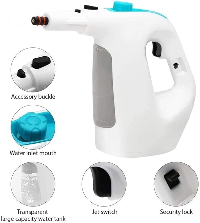 Handheld Steam Cleaner with Extension Hose 9-Piece Accessory Set Chemical-Free Cleaning.(White)