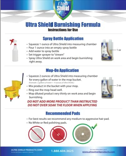 UltraShield Burnishing Formula – Super High Gloss Flooring Protection &amp Enhancement For Commercial and Industrial Floor Tile Wet Look Shine Non Slip Janitorial Supplies (2 x 1 Liter Pack)
