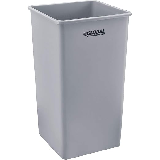 Global Industrial Square Plastic Garbage Can Open Top 55 Gallon Capacity Indoor/Outdoor Rated 19-1/2W x 19-1/2D x 34H Utility Trash Can No Lid Gray