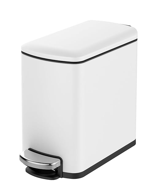 1.6 Gallon Stainless Steel Trash Can with Anti-Fingerprint Finish – 6L Waste Bins with Removable Inner Bucket– Sleek Durable Design for Bathroom BedroomOffice (White)