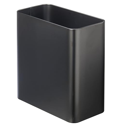 mDesign Decorative Trash Can 12 x 6.25 x 13 Black Steel 10 Liter/2.6 Gallon Capacity