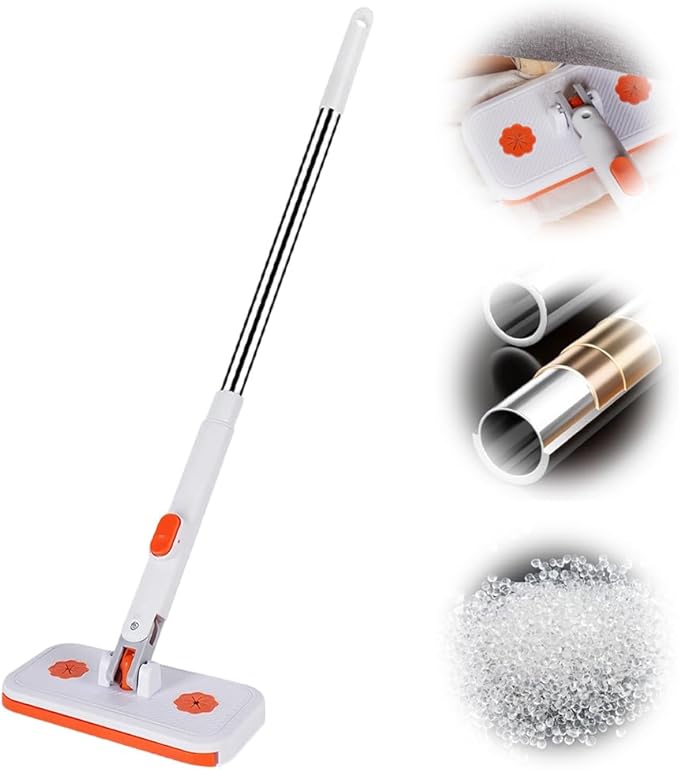 Convenient Cloth Changing Mini Mop No-Touch Dirty Cleaning Flat Dust Mop Rotating Automatic Cloth Changing Mop for House Wall Bathroom Toilet Corners Door Window (White-1pcs)