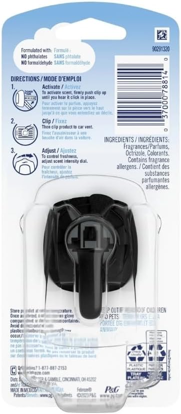 Febreze Car Vent Clip Air Freshener Odor Eliminator for Strong Odors Up to 30 Days Freshness Platinum Ice 8 Pack
