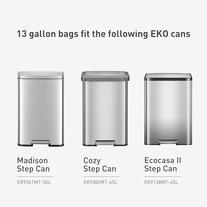 EKO 13 Gallon / 40-60 LiterDrawstring Trash BagsExtra-Strong Unscented Garbage BagsEasy-Dispense Roll for Kitchen &amp Household UseLeak-ResistantCode FWhite60 Count (Pack of 6)
