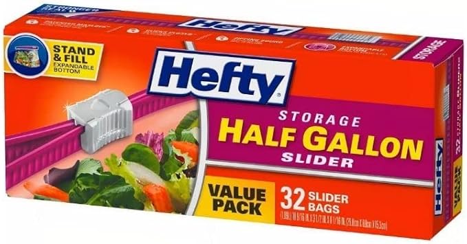 Hefty Slider Bags Half Gallon 32 Count (Pack of 9)