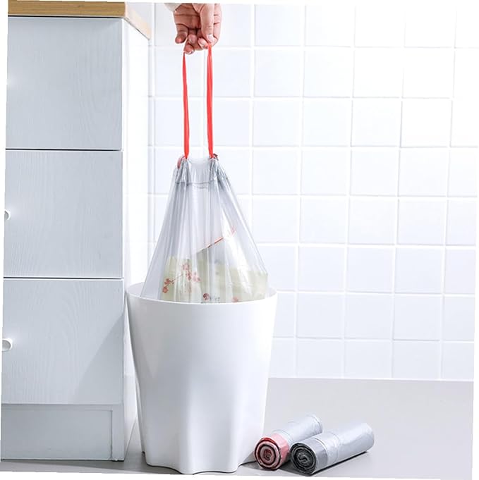 VILLCASE Disposable Drawstring Trash Bags 90pcs Portable Rubbish Bags with Handles Gray and White Color Mixed Suitable for Kitchen and Bathroom Waste Disposal Random Color