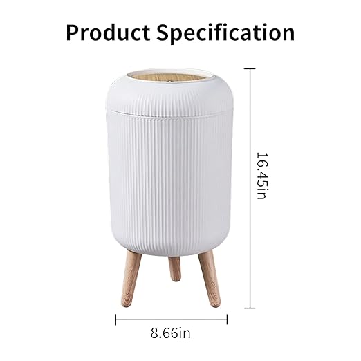 Trash Can With Lid for Bathroom 2 Gallon/10 Liter Round Garbage Bin With Press Top Plastic Modern Wastebasket With Soft Close Container for Bedroom Living Room Office (White)
