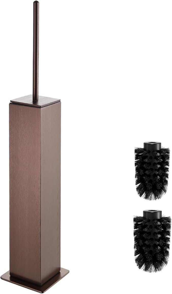 Toilet Brush and Holder Floor Standing Brushed Rose Gold with 2 Replaceable HeadsFreestanding Toilet Bowl Brush with Removable Liner and Splash Guard Modern Square Design