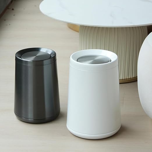 2.6 Gallon Bedroom Trash Can with tainless Steel LidBusiness Trash BinElegant Garbage CanWhite Waste Basket for Bathroom itchen Living Room Office Hotel Cafe