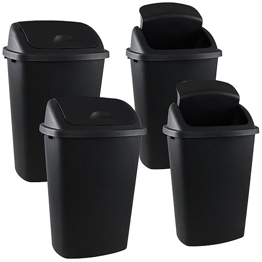 Kitchen Trash Can 13 Gallon with Swing Lid Plastic Garbage Can Waste Bin Recycle Bin and Waste Basket for Home Office Garage Patio Restaurant (Black 4 Pack)
