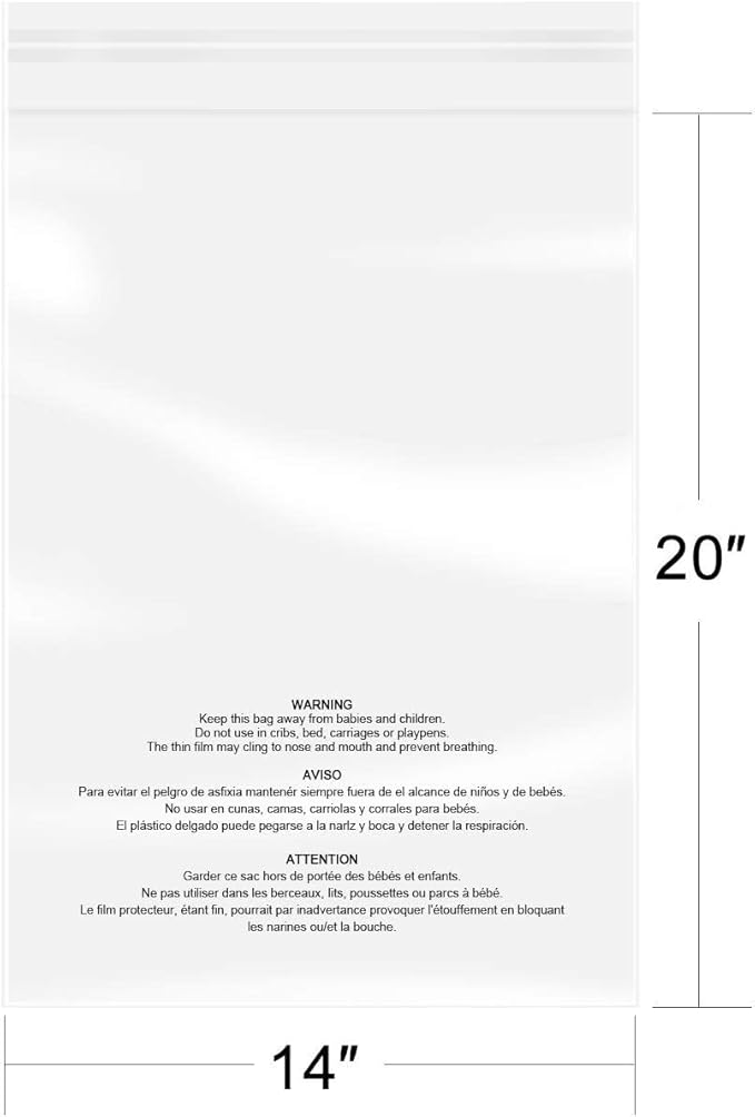 iMailer - 500 Count - 14 x 20 Clear Plastic Poly Bags with Suffocation Warning Self Seal 1.6 Mil for Clothing T-Shirts Pants - Resealable AdhesiveNot Strong
