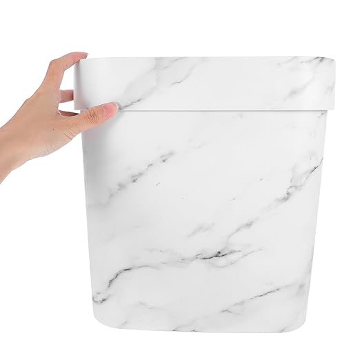 BESPORTBLE Marble Pattern Oval Narrow Trash Can Lidless Wastebasket for Bathroom Bedroom Kitchen Plastic Rubbish Bin with Stain-Resistant Surface Contemporary Design for Hotels and Vacation