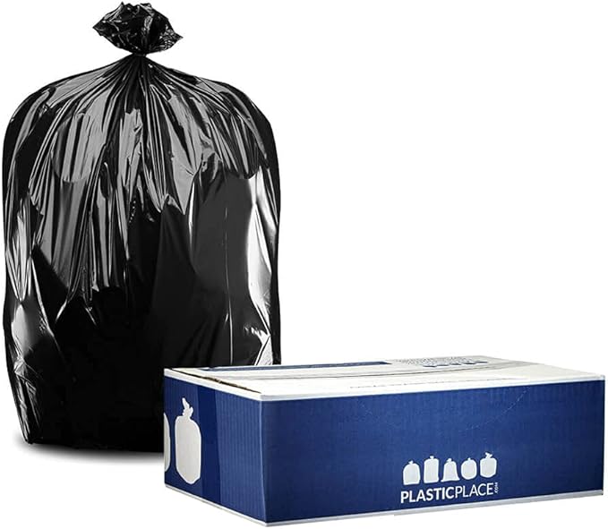 PlasticPlace 33 Gallon Trash Bags │ 1.7 Mil │ Black Garbage Can Liners │ 33 x 39 (100 Case)
