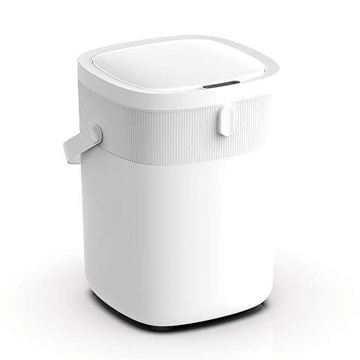 Automatic Motion Sensor Bathroom with Covered Trash Can One Smart Plastic Trash Cans Suitable for Bathrooms Offices Bedrooms Living Rooms (White)