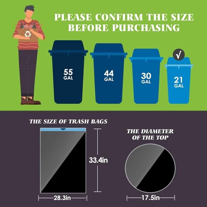 21 Gallon 120 Counts Strong Drawstring Trash Bags Garbage Bags by TeivioFit 20 Gal Bathroom Trash Can Bin Liners Plastic Bags for home office kitchen Black