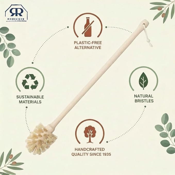 REDECKER Extra Long Bottle Brush Cleaner: Durable Horsehair and Beechwood Handle Ideal for Vases Pitchers Mugs and Baby Bottles 16-1/2 Inch Dense Natural Bristles Made in Germany