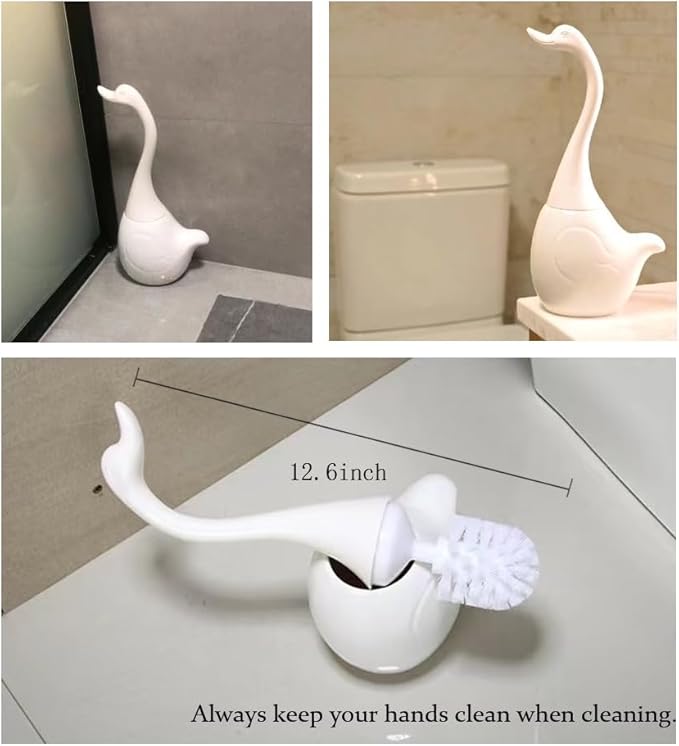 Swan Toilet Brush and Ceramic Holder SetCute Bathroom Decor Non-Scratch Bristles Space-Saving White Household Cleaning Tool for Bathtub