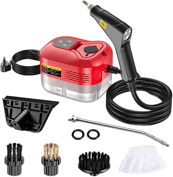 2500W Handheld Steam Cleaner High Pressure Portable Steamer with 3 Brushes Steam Cleaner for Home Kitchen Bathroom Car Furniture Floors(Red - Smart Edition)