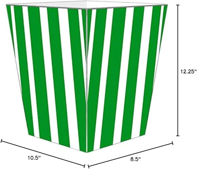 Marye-Kelley WB8418 - Green Stripe with Navy Monogram Wastepaper Basket