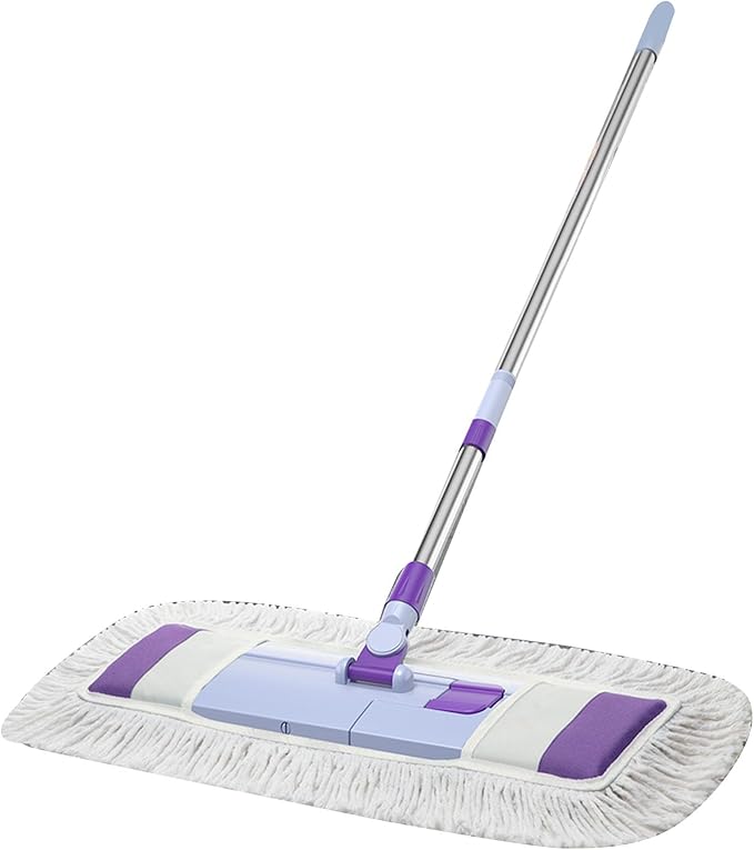 Pilipane Flat Mop for Floor Cleaning Innovative Flexible Head Efficient Dust Dirt Adsorption Dry Wet Mopping for Household Use Stainless Steel Plastic Cotton Yarn