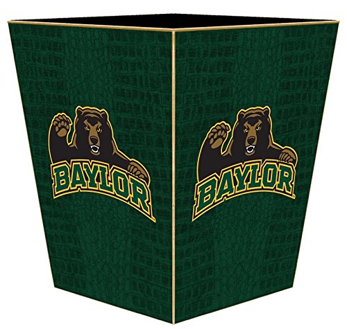 Marye-Kelley WB3109-Baylor with Bear on Green Crock Wastepaper Basket
