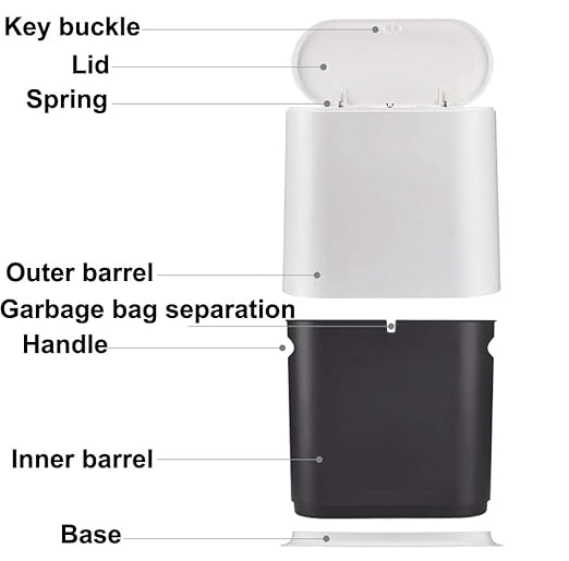 Sooyee 10 Liter Rectangular Plastic Trash Can Wastebasket with Press Type Lid2.4 Gallon Garbage Container Bin for BathroomPowder RoomBedroomKitchenCraft RoomOffice (Black)