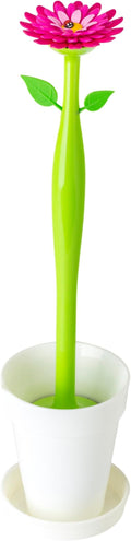 Vigar Flower Power Toilet Brush with Holder Set Toilet Brush with Daisy-shaped Handle Flowerpot Base with Saucer Durable Bristles for Bathroom White