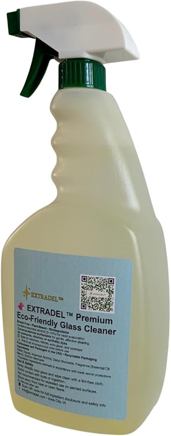 EXTRADEL™ Premium 32 fl oz Eco-Friendly Glass Cleaner Plant-Based Streak-Free Light Naturally-Derived Scent Biodegradable Spray