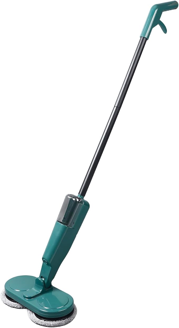 Electric Mop Cordless Rechargeable with Water Sprayer Lightweight 3.4lb 44” Floor Cleaner - Quiet Operation Adjustable Rod &amp 180° Rotating Head for Hardwood Tile Marble Flo (Green)