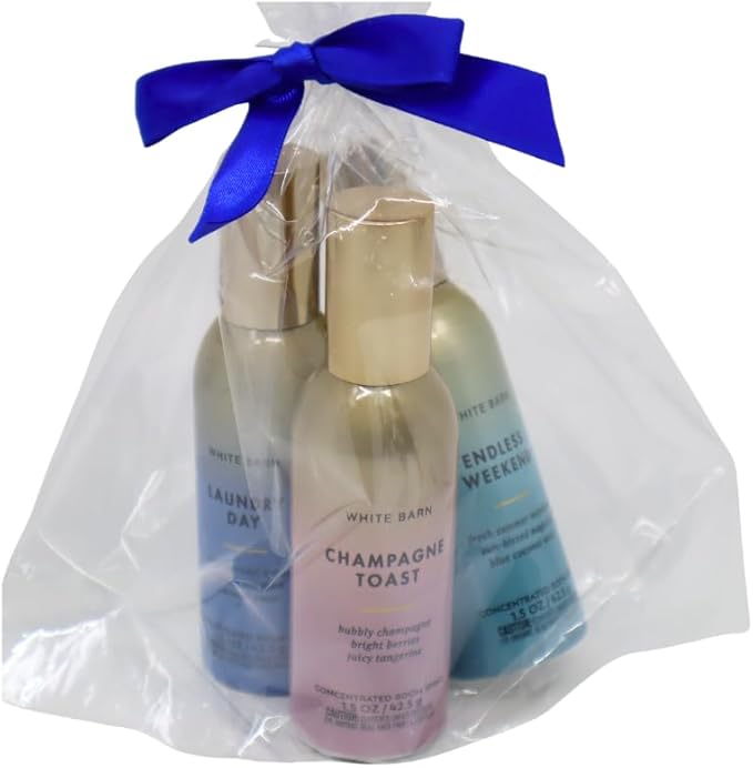 Bath &amp Body Works LAUNDRY DAY CHAMPAGNE TOAST ENDLESS WEEKEND Concentrated Room Spray 3pc bundle Gift Set with a Blue Bow for Holiday 1.5 oz each