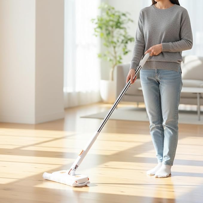 Convenient Cloth Changing Mini Mop No-Touch Dirty Cleaning Flat Dust Mop Rotating Automatic Cloth Changing Mop for House Wall Bathroom Toilet Corners Door Window (White-1pcs)